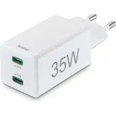 Hama Snellader, 2x USB-C, mini-oplader, 35 W, wit