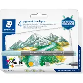 Staedtler pigment brush pen 4 kleuren 'lake colours'