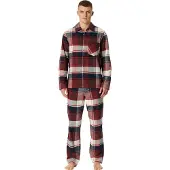 Schiesser Pyjama lang 'Selected Premium Warming' navy / rood
