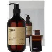 Meraki geschenkset handzeep en geurkaars Northern dawn + dark wood