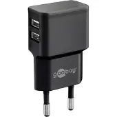 Goobay USB-A adapter - USB-A oplader - CEE 7/16 - USB-A adapter - 2 poorts - 2400mA - 12W - zwart