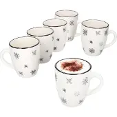 MamboCat 6-delige set OLOVE koffiemokken met handvat en sneeuwvlokken van aardewerk – 23010174