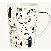 Jumbo mok wit met getekende zwarte katten met goudkleurige details
