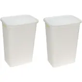 Storage solutions 2x stuks wasmanden rotan met deksel wit 60 liter - Kunststof geweven wasmanden
