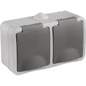 Q-Link contactdoos - opbouw - 2-voudig - randaarde - spatwaterdicht IP54 - grijs