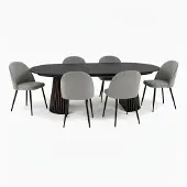Ebuy24 Tokyo eethoek eettafel zwart, 6 stoelen met grijze velours bekleding.