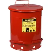 Justrite Container voor olieachtig afval, zelfsluitend deksel, met pedaal, plaatstaal, Ø 395 x H 510 mm, 53 l, rood
