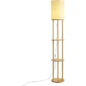QAZQA Moderne vloerlamp hout met beige kap - Stojon