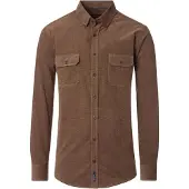 Casa Moda Overhemd Bruin dubbele borstzak katoen casual fit