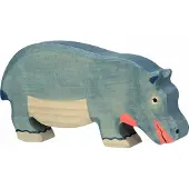 Holztiger Wildernis - Nijlpaard Etend - 18X3X9Cm - Houten Figuur - Handgemaakt