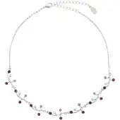 Behave - Zilverkleurige Ketting met Paarse Steentjes - 37 cm + Verlengketting