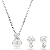 Swarovski Sieraden set 'Matrix' zilver / parelwit