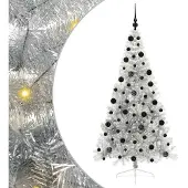 vidaXL Kunststof Voorverlichte Kerstboom met 300 LED Zilver 210 cm PET