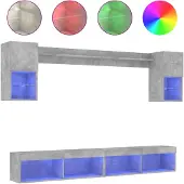 vidaXL 6-delige Tv-wandmeubelset met LED bewerkt hout betongrijs
