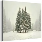 MuchoWow Aluminium schilderij 80x60 cm - Wanddecoratie metaal - Bomen - Sneeuw - Wit - Metalen muurdecoratie woonkamer - Decoratie industrieel - Foto op dibond - Industriële accessoires slaapkamer