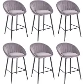 Lina Liberty Barstoel Grijs - Set van 6 - Velvet - Barkrukken