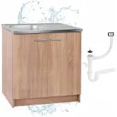 Stamar Keukenonderkast 80 cm - sonoma eikenlook - met spoelbak, keukenkraan en sifon