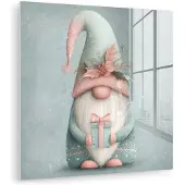 MuchoWow Glasschilderij 90x90 cm - Schilderij acrylglas - Kerstgnome - Cadeau - Groen - Foto op glas - Muurdecoratie woonkamer - Wanddecoratie slaapkamer - Schilderijen