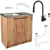 Stamar - Keukenkast 80cm -Onderkast met Spoelbak met één compartiment + kraan + sifon - Eiken Goud