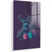 MuchoWow Glasschilderij 20x30 cm - Schilderij acrylglas - Rendier - Zonnebril - Neon - Kerstboom - Foto op glas - Muurdecoratie woonkamer - Wanddecoratie slaapkamer - Schilderijen