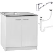 Stamar - Keukenkast 80cm - Onderkast met Spoelbak met één compartiment + sifon + kraan - Wit