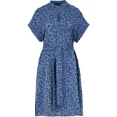 Conquista Blauwe jurk met bloemenprint en zijsplitten
