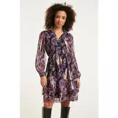 Smashed Lemon 24802 paarse paisley jurk met en jacquard |