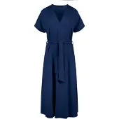 Conquista Blauwe jersey midi-jurk met riem