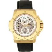 REIGN Commodus automatisch skelet horloge met leren band