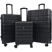 Infinity Leather Zwarte harde koffer, klassieke reiskoffer met 8 wielen