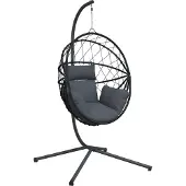 vidaXL Hangstoel met standaard rattan en staal antracietkleurig