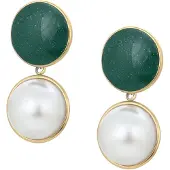 Faina Oorbellen goud / donkergroen / parelwit