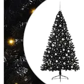 vidaXL Kunststof Voorverlichte Kerstboom met 300 LED Zwart 210 cm PVC