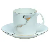 Bricard Drancy Koffieset - 12-delig - Wit/Marmer - Koffie Kopjes en Schoteltjes