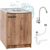 Stamar - Keukenkast 60cm met Wastafel + Wastafelkraan - Keuken meubel - Eik Goud