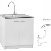 Stamar - Keukenkast Staand 80cm Spoelbak Kraan Elast Beige Bevestigingen - Wit