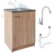 Stamar - Keukenkast 60cm met Wastafel + Wastafelkraan - Keuken meubel - Eik Sonoma