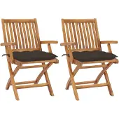 vidaXL Klapstoelen, 2 stuks, met taupekleurige kussens, gemaakt van massief teakhout
