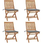 vidaXL Tuinstoelen 4 st inklapbaar met kussens massief teakhout