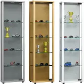 Hioshop Edana Mini vitrinekast 1 glazen deur, glazen vitrinekast met 4 glazen plankenwit.
