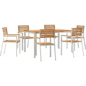 vidaXL Tuin Eettafel Set 7 st Massief Teakhout en RVS