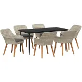 vidaXL Tuin Eettafel Set 7 st Lichtgrijs poly rattan
