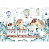 WALLARENA - Fotobehang - 400x280 cm - Scandinavisch kinderthema met trein en ballonnen