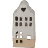 Clayre & Eef Theelichthouder Huis 7x6x14 cm Beige Keramiek
