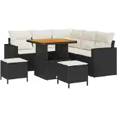 vidaXL Tuinset, 9 stuks, 6 zitplaatsen, zwart en crème