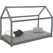 Homestyle4u kinderbed - 90x200 cm - Eenpersoonsbed - Huisbed - grijs