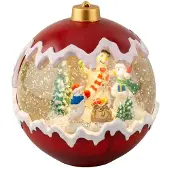 Décoris Sneeuwbol kerstbal met LED lampjes | rood/wit | 16,3cm