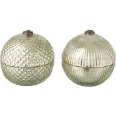 J-Line geurkaars kerstbal - glas - zilver - large - 2 stuks