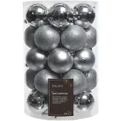 Décoris Kerstballen mixbox 34-delig | glanzend/matte/glitter | plastic | zilver | 8cm