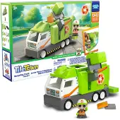 Tile Town Recyclingtruck 15-delige magnetische tegelspeelset Interactieve STEM magnetische tegels Speelgoed Inclusief 1 actiefiguur en 2 actietegels